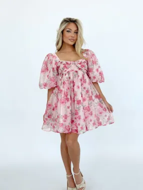 Elegant Champagne and Roses Floral Dress with Delicate Details