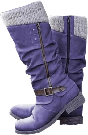 Combat Boots Womens With Heel Mid Calf Outdoor Walking Winter Boots Side Zip Western Cowboy Motorcycle Riding Military Boots