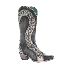Corral Ladies Black Overlay, Woven, Crystals & Studs Boots E1540