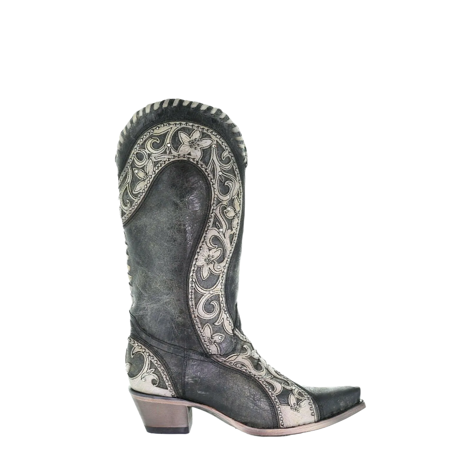 Corral Ladies Black Overlay, Woven, Crystals & Studs Boots E1540