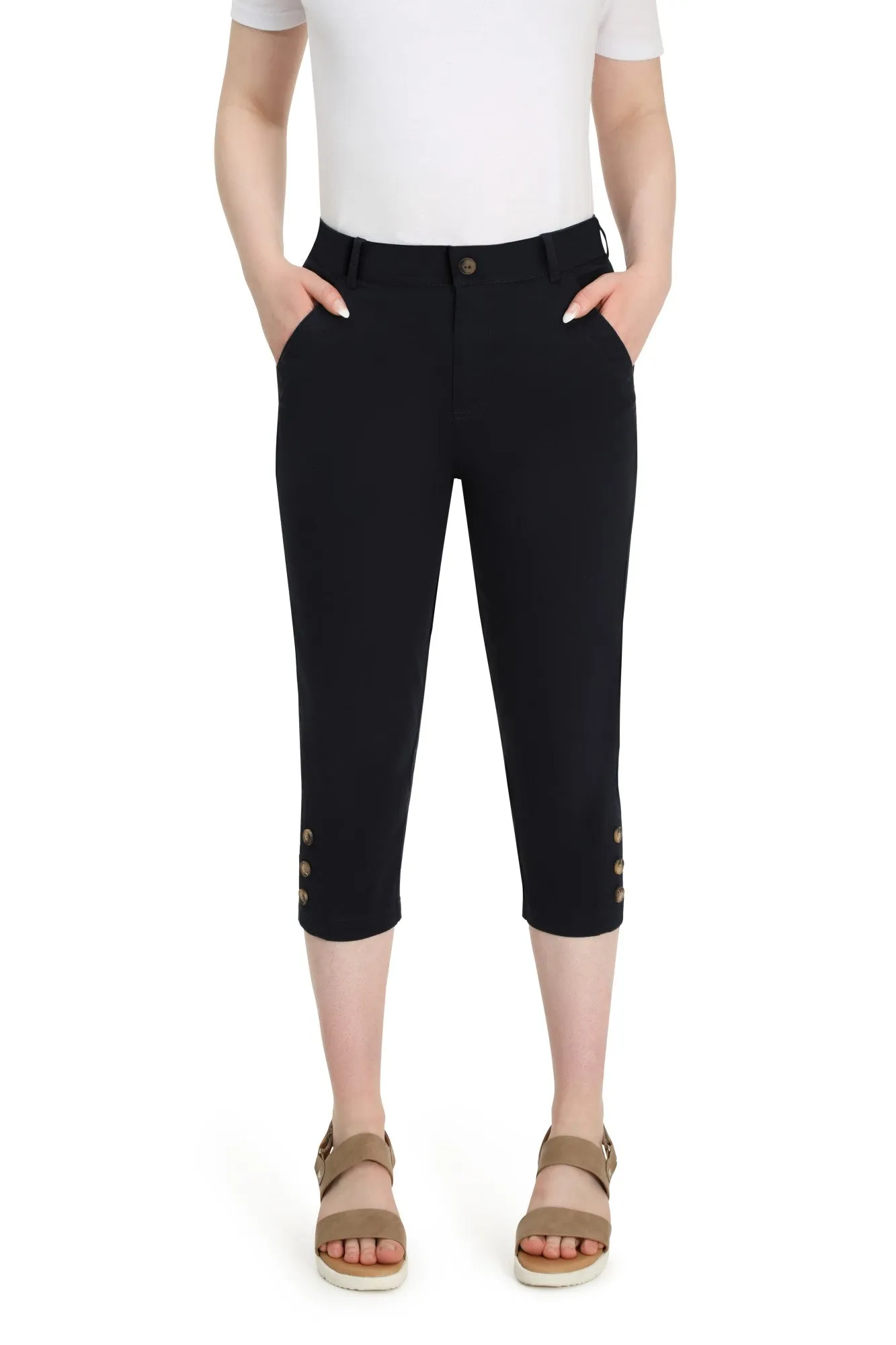 Cotton Elastane Mid Calf Pants | NAVY | 6813YR