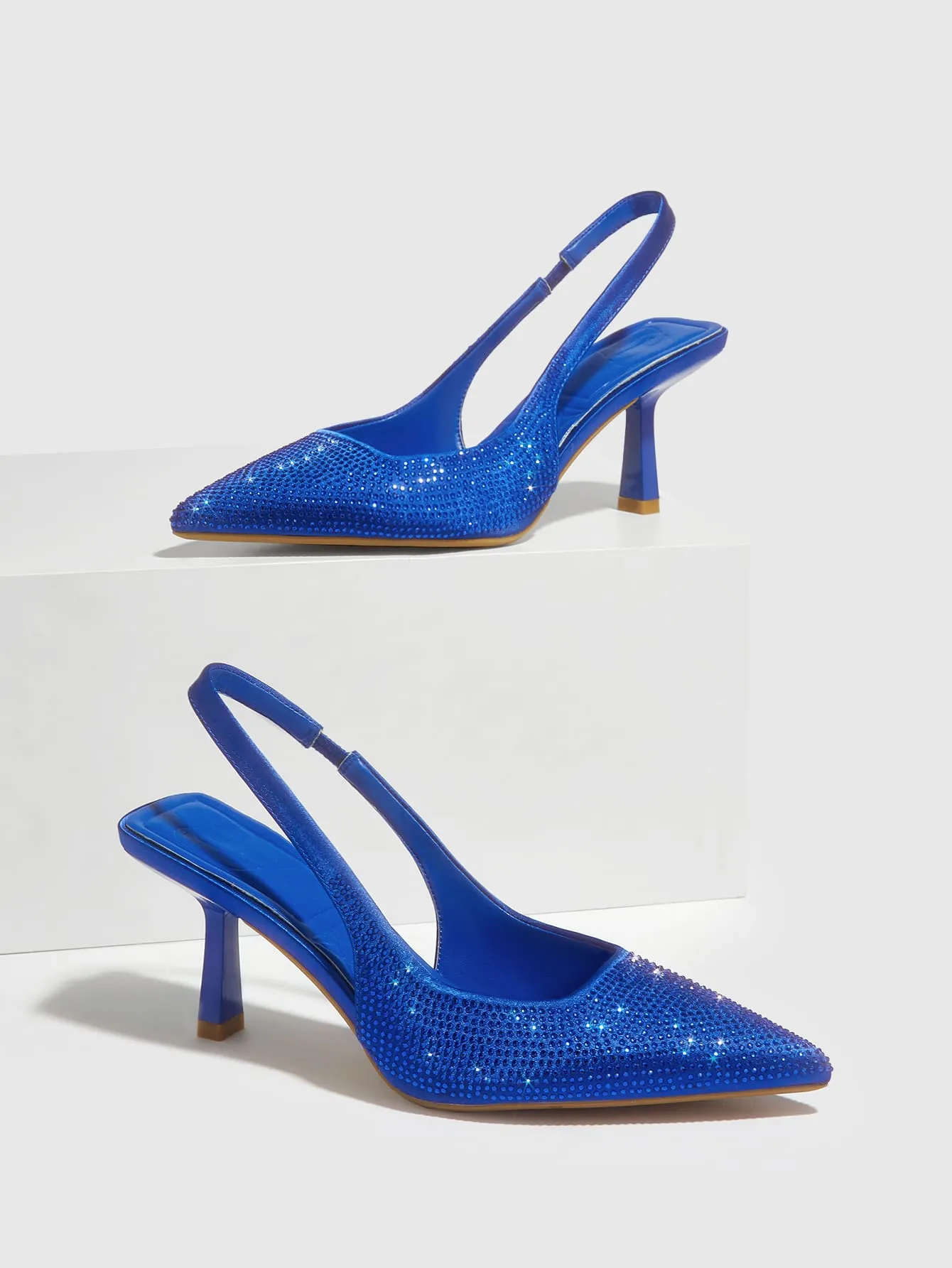 CUCCOO CHICEST Woman Shoes Rhinestone Decor Point Toe Slingback Royal Blue Pumps For Summer Vacation Shoes Summer Sale