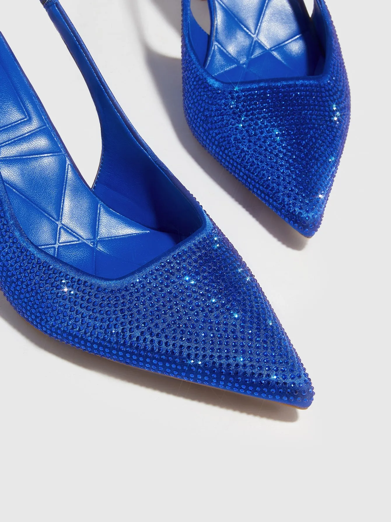 CUCCOO CHICEST Woman Shoes Rhinestone Decor Point Toe Slingback Royal Blue Pumps For Summer Vacation Shoes Summer Sale