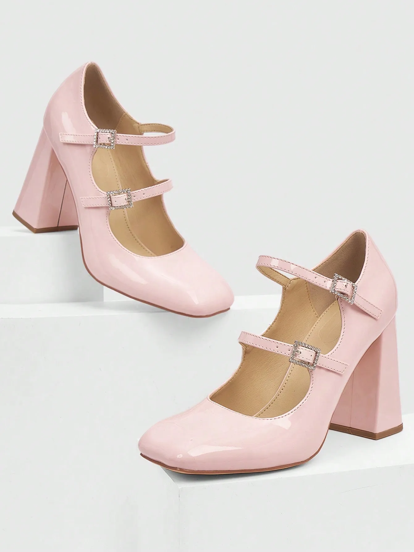 CUCCOO DOLLMOD Woman Shoes Fashionable Mary Jane Shoes With Diamond Buckle, Square Toe And High Heels For Spring And Summer Vacation Shoes Summer Sale