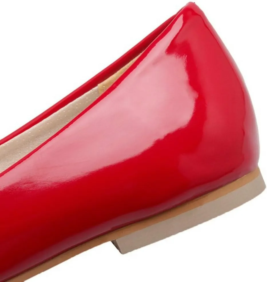 DINTAHA Square Toe Flats with Bow Patent Leather Flats for Women Slip On Ballet Flats