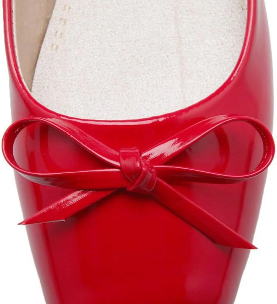 DINTAHA Square Toe Flats with Bow Patent Leather Flats for Women Slip On Ballet Flats