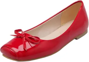 DINTAHA Square Toe Flats with Bow Patent Leather Flats for Women Slip On Ballet Flats