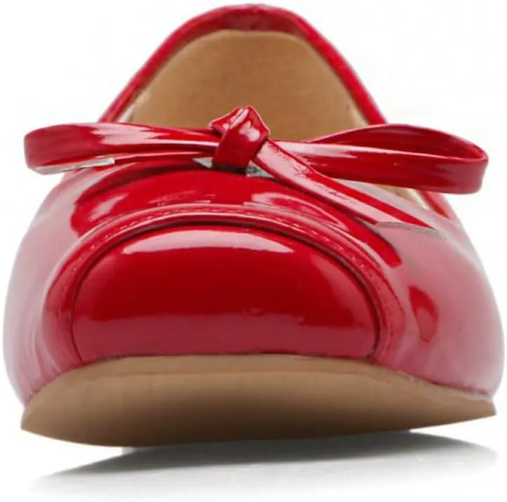 DINTAHA Square Toe Flats with Bow Patent Leather Flats for Women Slip On Ballet Flats