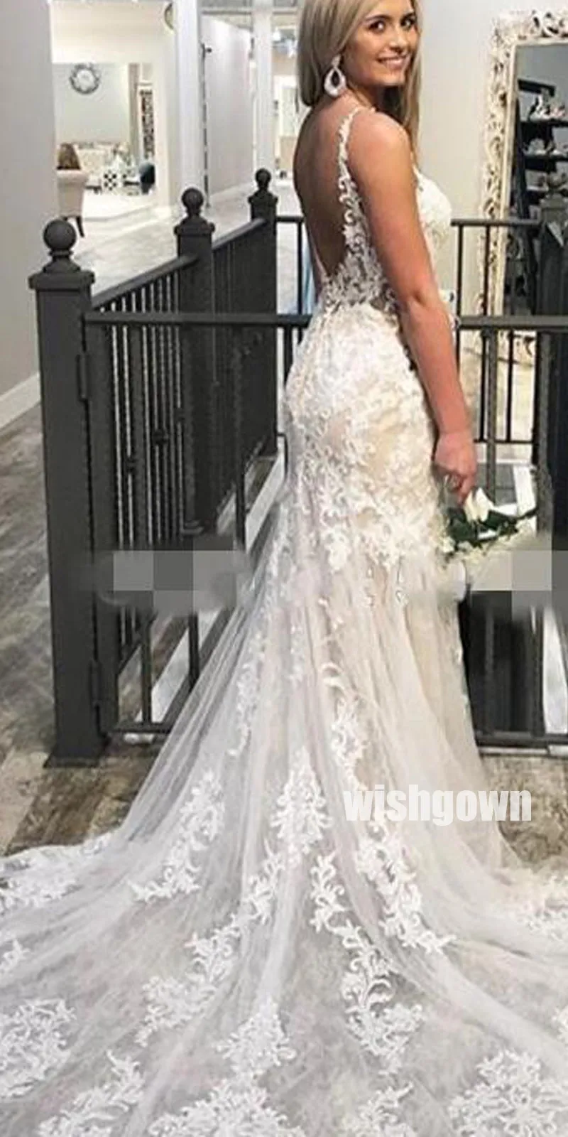 Dreamy Long Wedding Gown with Elegant Embroidery and Lace Details - WDH048