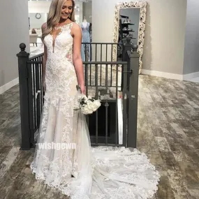 Dreamy Long Wedding Gown with Elegant Embroidery and Lace Details - WDH048