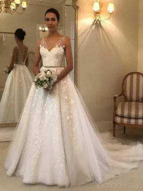 Affordable Backless V-Neck Lace Wedding Dress- Elegant Bridal Gown, WD483