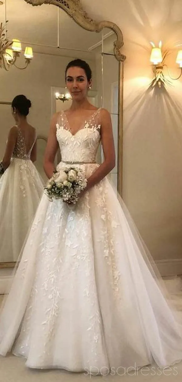 Affordable Backless V-Neck Lace Wedding Dress- Elegant Bridal Gown, WD483