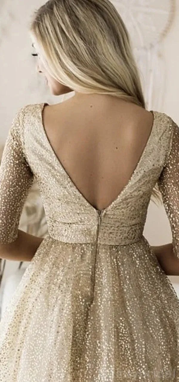 Elegant Straight Neck A-line Half Sleeves Short Homecoming Dresses Online, HD0659