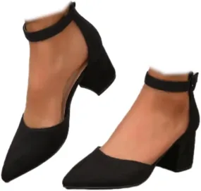 Generic Women's Closed Pointed Toe Ankle Strap Low Block Chunky Heels Sandals Wedding Party Dress Pumps Shoes