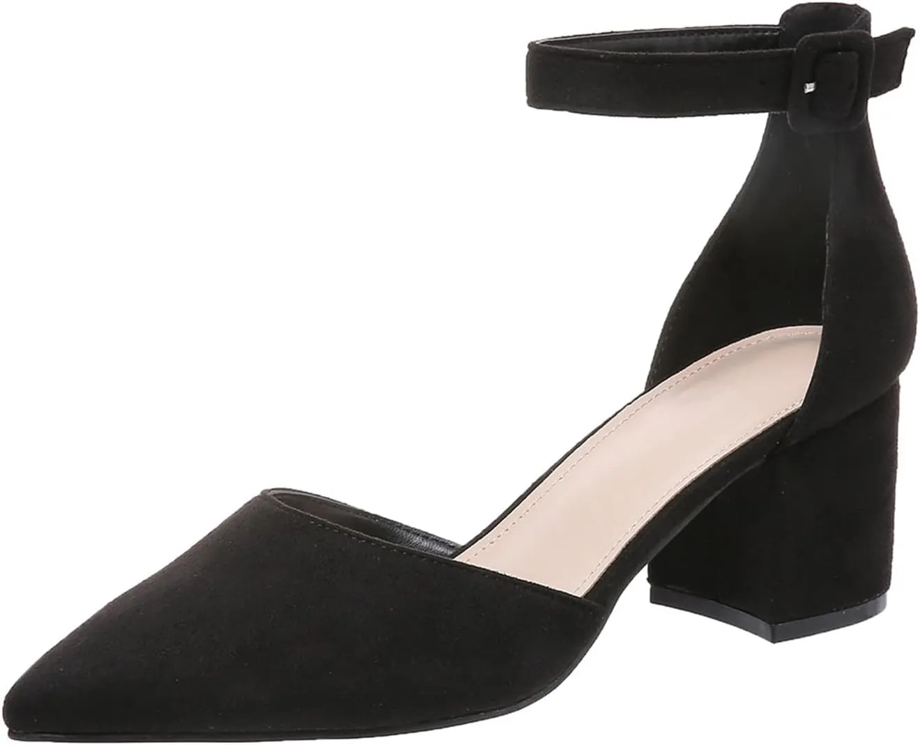 Generic Women's Closed Pointed Toe Ankle Strap Low Block Chunky Heels Sandals Wedding Party Dress Pumps Shoes
