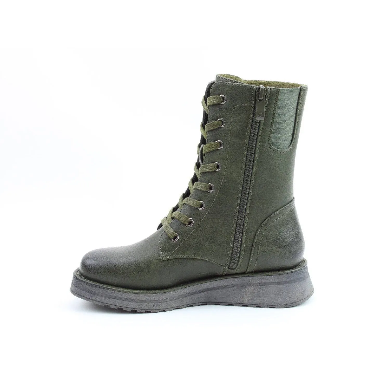 Heavenly Feet Martina 4 Ladies Khaki Vegan Zip & Lace Mid-Calf Boots