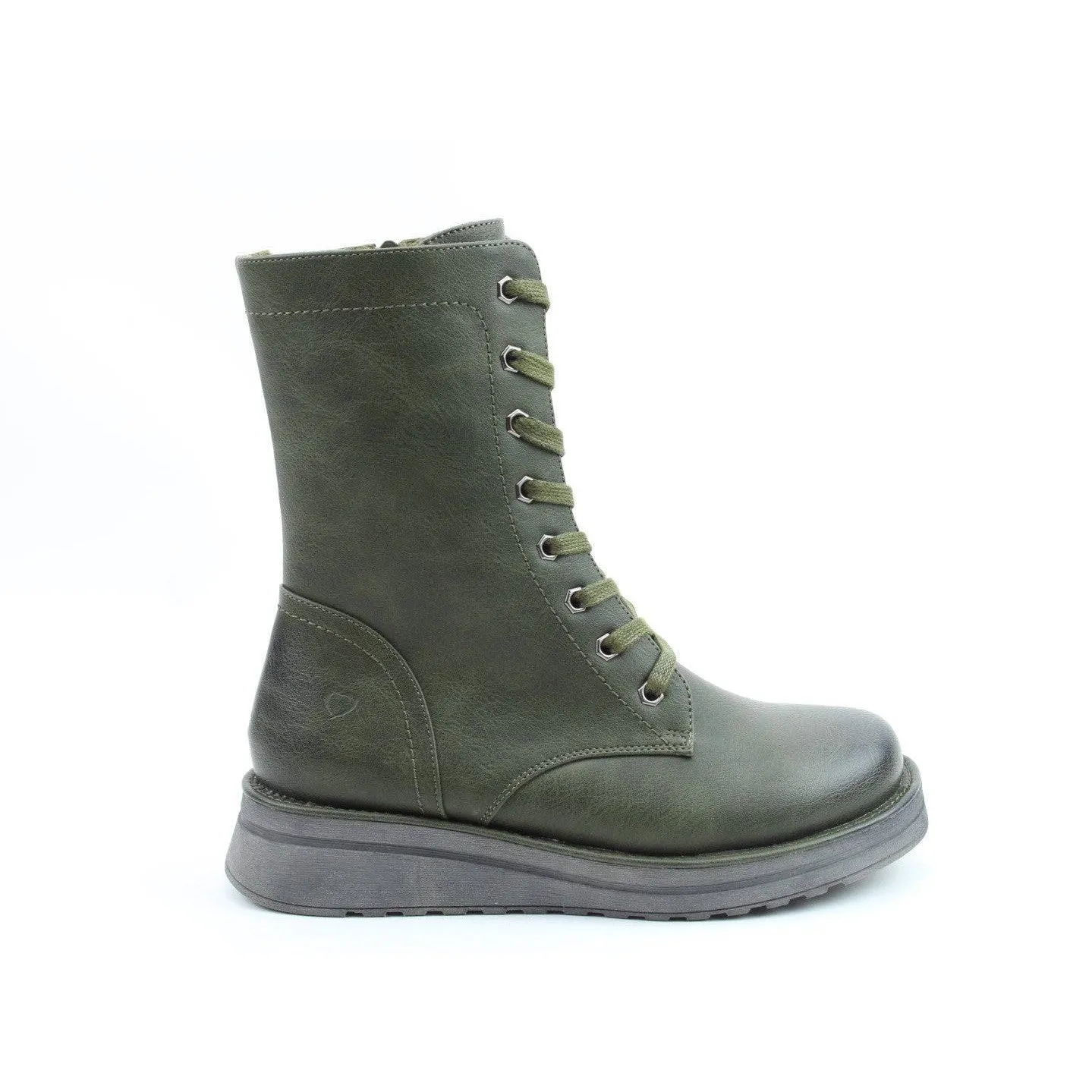 Heavenly Feet Martina 4 Ladies Khaki Vegan Zip & Lace Mid-Calf Boots