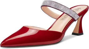HEUIVZAR Women Chunky Block Mid Heel Pointed Toe Sandals Slingback Slip-on Rhinestone Crystal Party Dress 2.6 Inches Heels