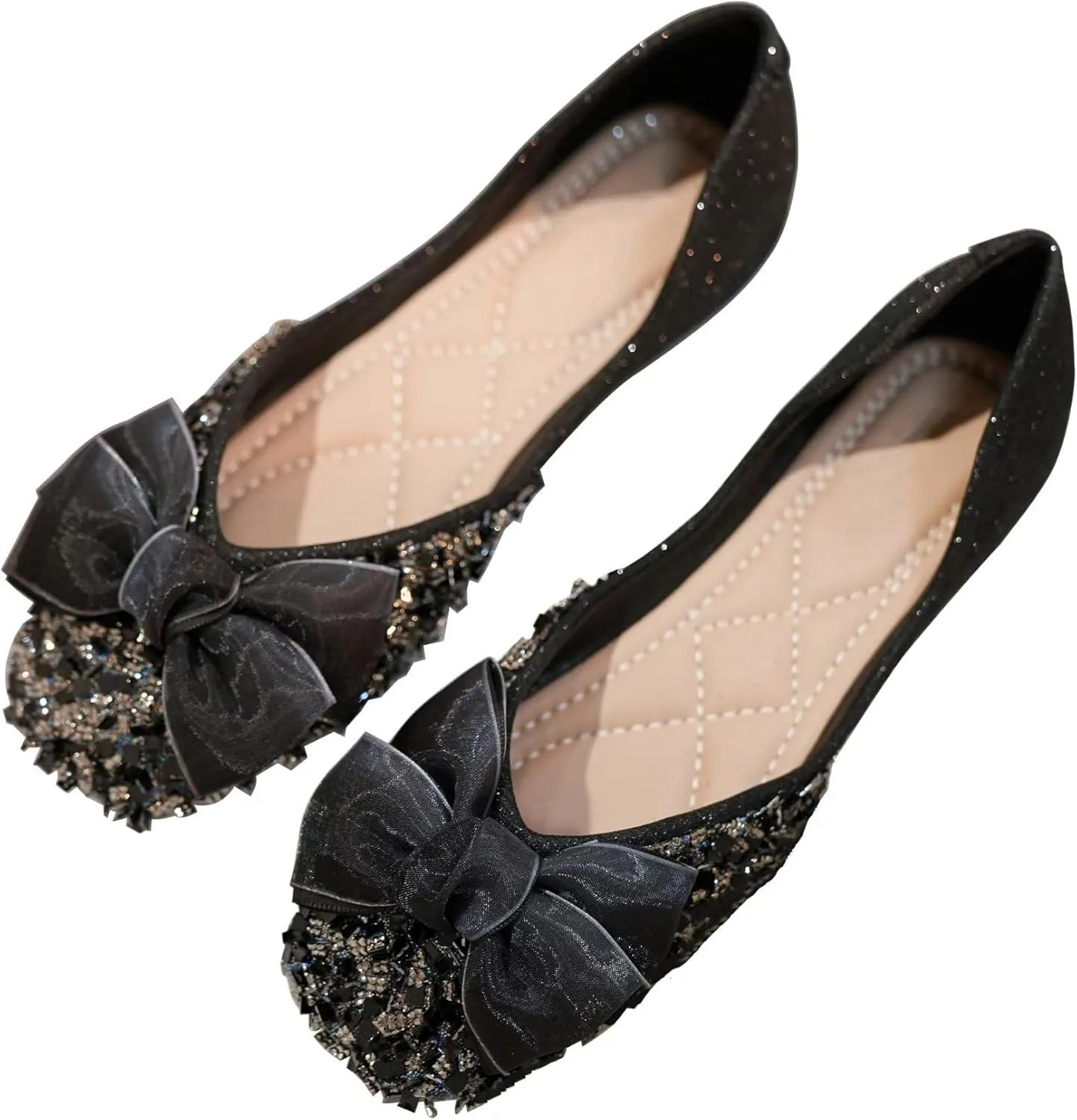 INEELUYI Ballet Flats for Women Elegant Bowtie Square Toe Dress Shoes Slip on Anti-Slip Driving Loafers