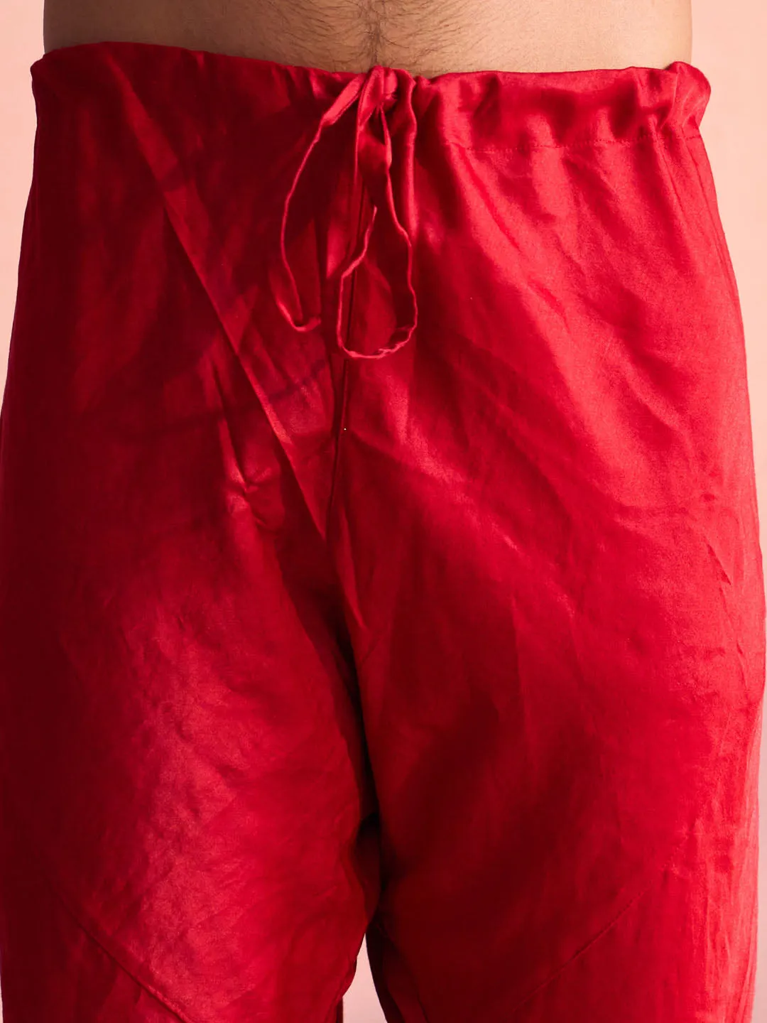 Jashvi Men's Red Jacquard Sherwani Set