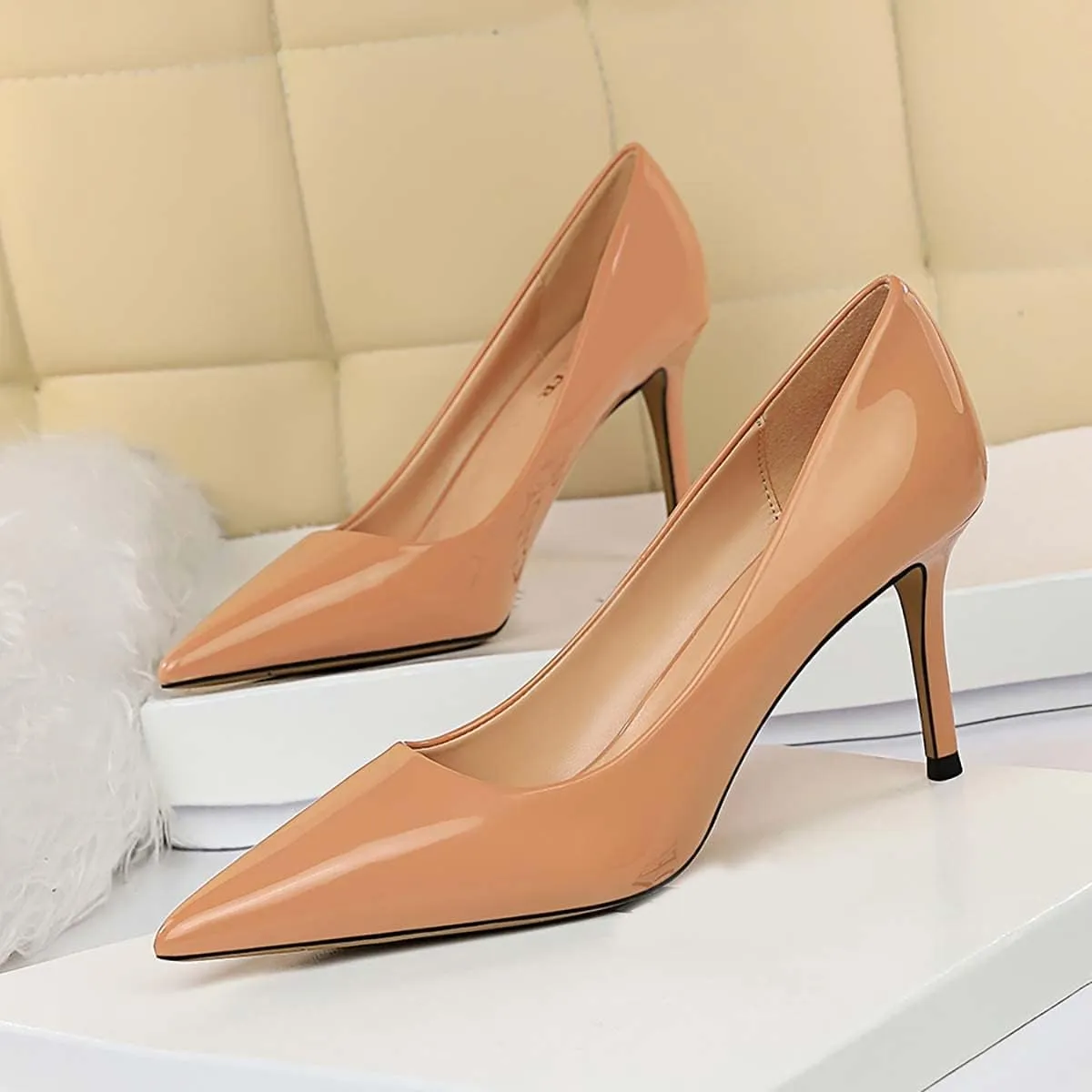 JOEupin Women's High Heel Slip on Pumps Pointed Toe Classic Fashion 3inch Party Stiletto Heels Dress Office Shoes 014