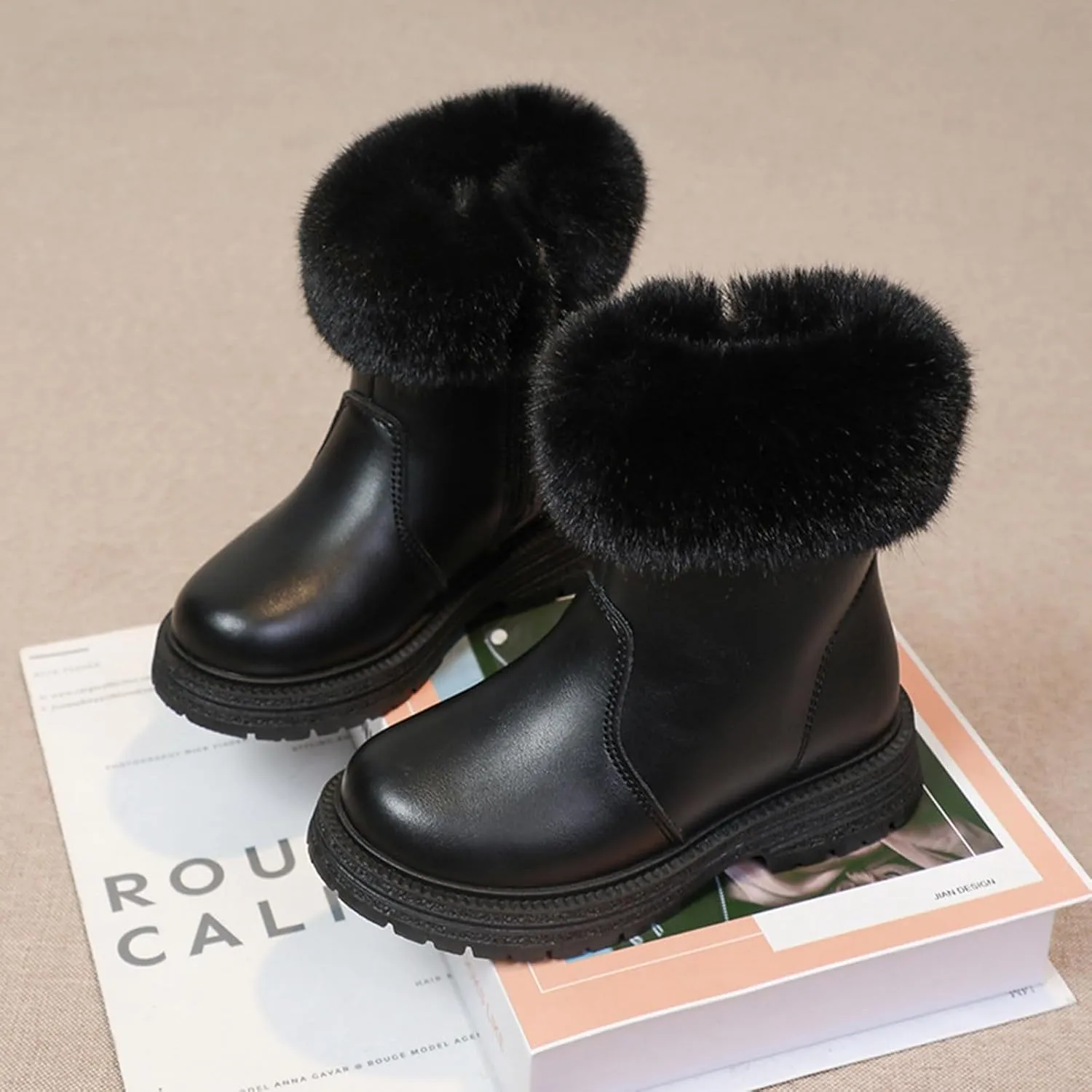 Kids Girls Winter Boots Toddler Kid Fashion Fur Lined Lightweight Warm Snow Boots Outdoor Ankle Snow Booties