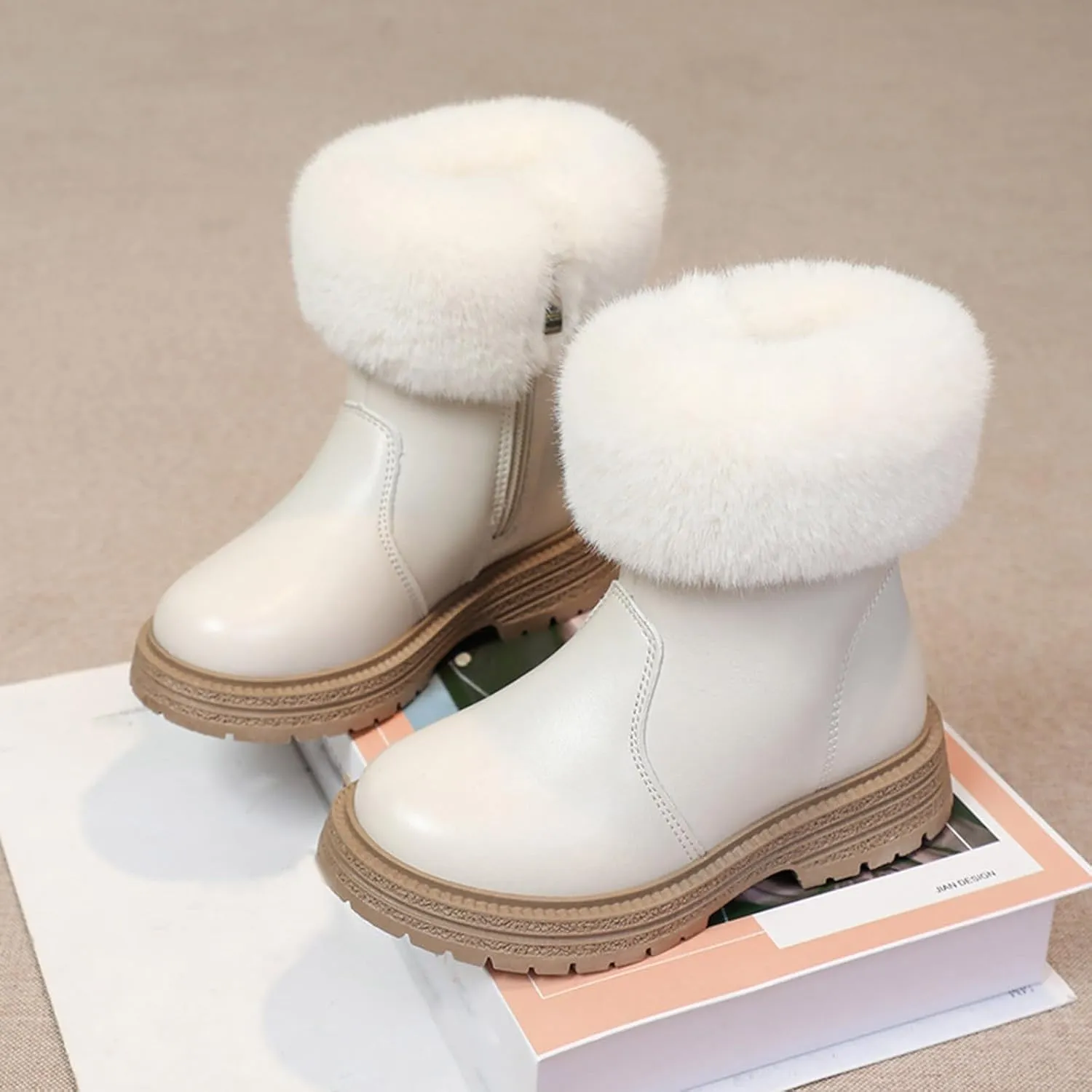 Kids Girls Winter Boots Toddler Kid Fashion Fur Lined Lightweight Warm Snow Boots Outdoor Ankle Snow Booties