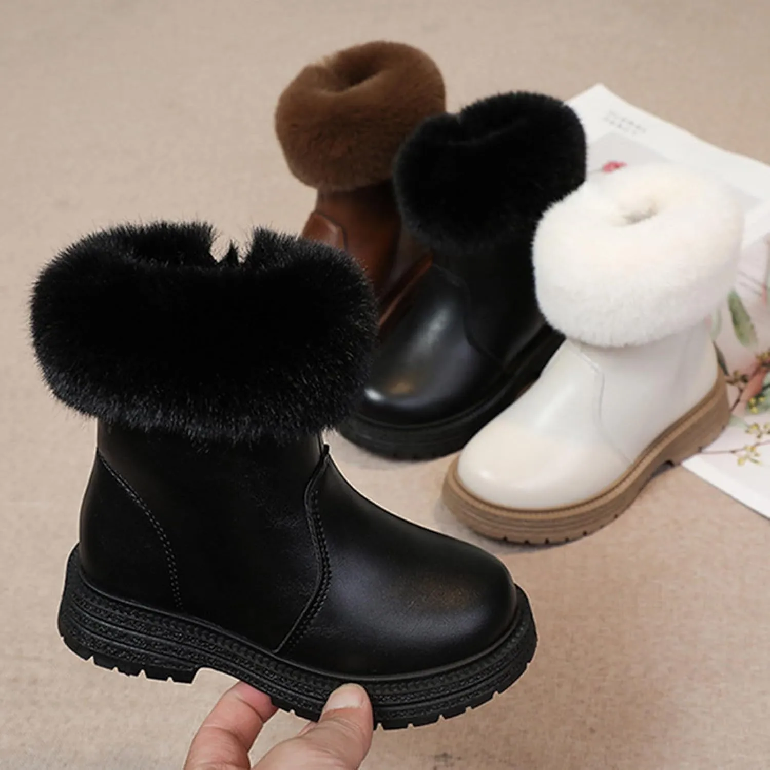 Kids Girls Winter Boots Toddler Kid Fashion Fur Lined Lightweight Warm Snow Boots Outdoor Ankle Snow Booties