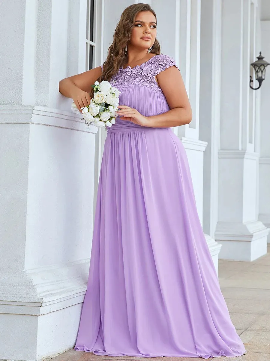 Lace Top Pleated Skirt Plus Size Evening Dresses