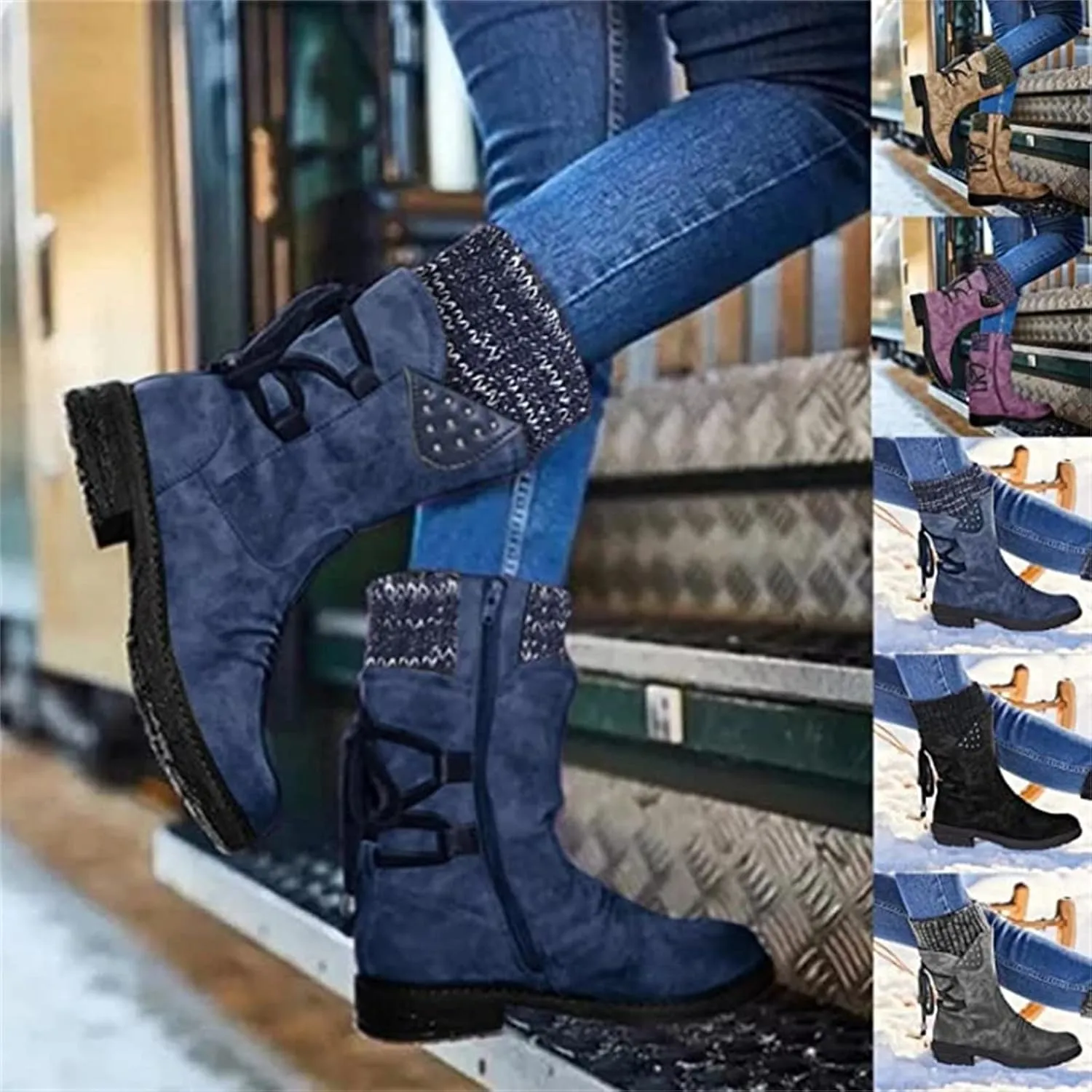 Ladmiple Boots For Women 2024 Low Heel Ankle Bootie Winter Side Zipper Mid Calf Combat Western Motorcycle Riding Biker Boots