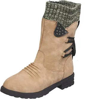 Ladmiple Boots For Women Low Heel Mid Calf Combat Military Shoes Motorcycle Riding Biker Western Dress Ankle Booties