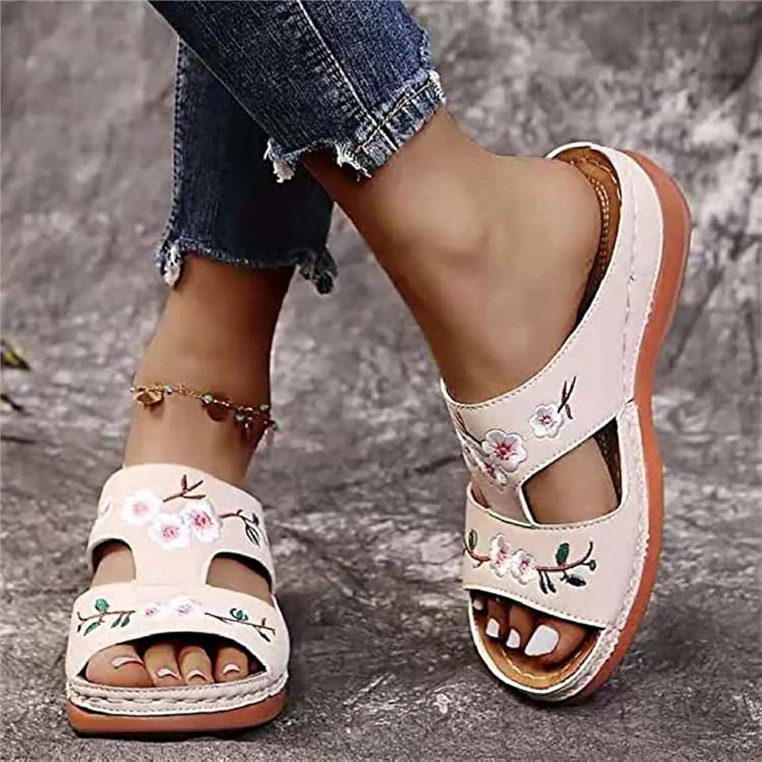 Lausiuoe Comfortable Orthopedic Sandals For Women Dressy Summer Arch Support Walking Cute Beach Orthotic Flip Flops Slippers