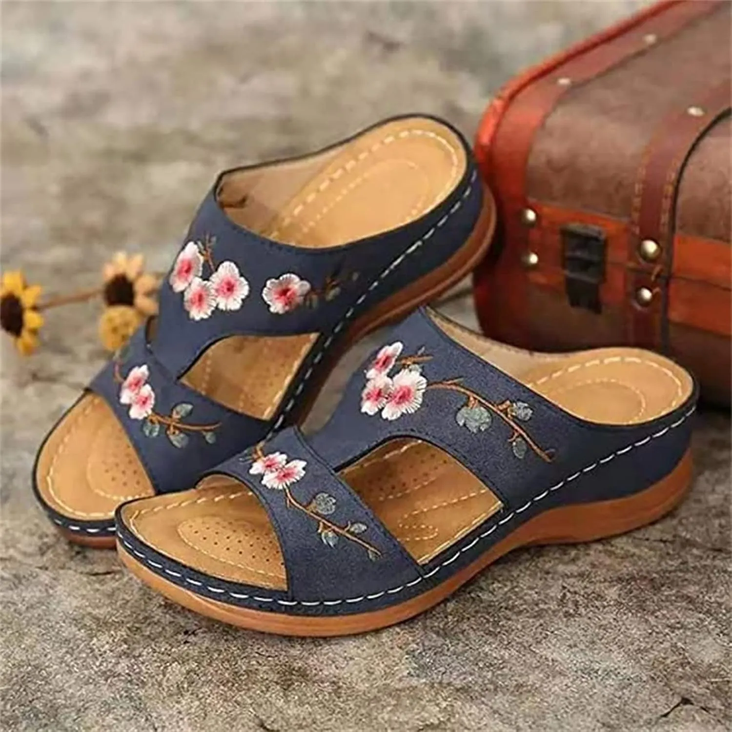 Lausiuoe Comfortable Orthopedic Sandals For Women Dressy Summer Arch Support Walking Cute Beach Orthotic Flip Flops Slippers