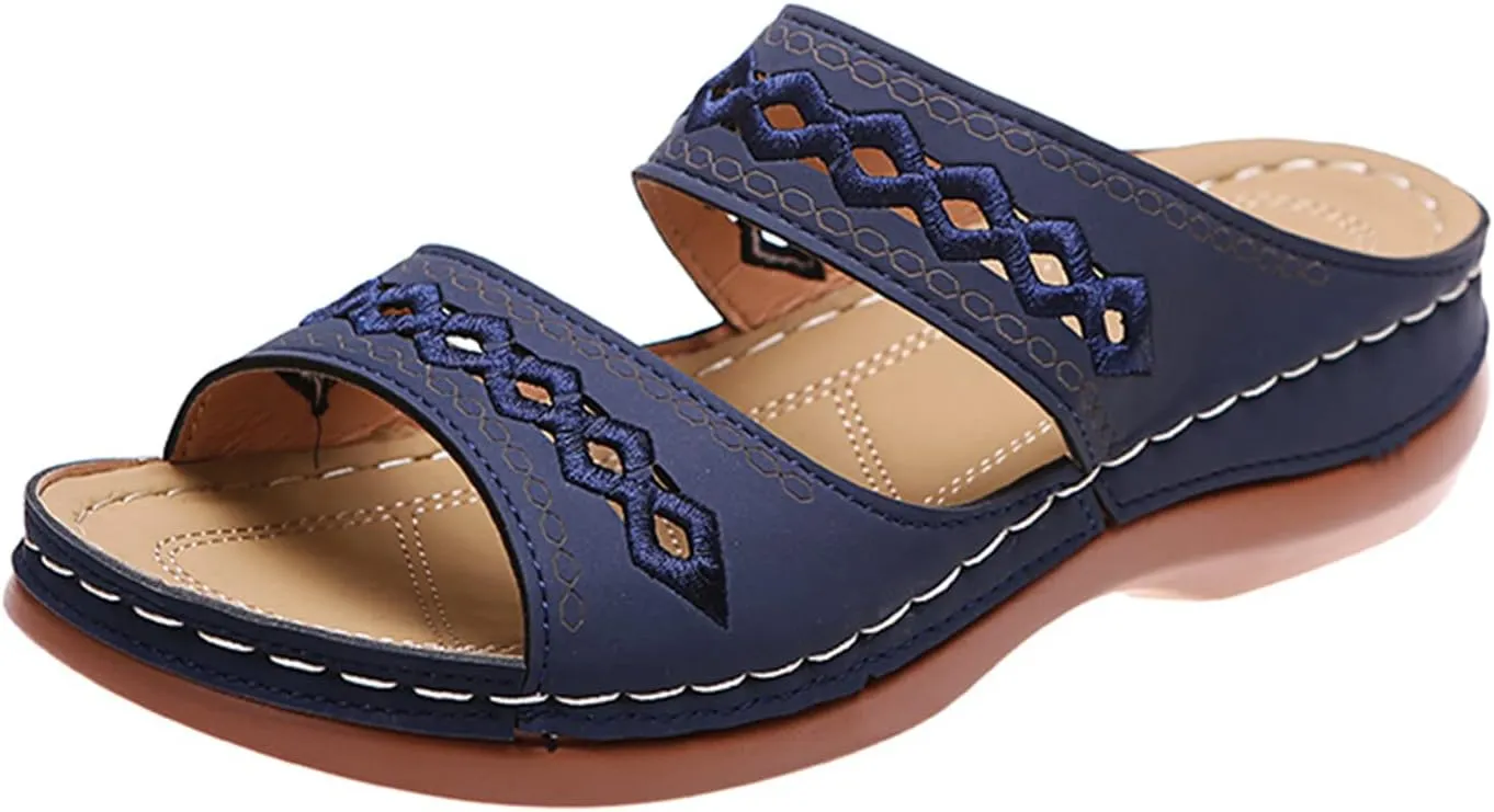Lausiuoe Orthopedic Sandals For Women Plantar Fasciitis Arch Heel Support Orthotic Flip Flops Low Wedge Comfortable Slides