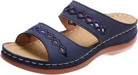 Lausiuoe Orthopedic Sandals For Women Plantar Fasciitis Arch Heel Support Orthotic Flip Flops Low Wedge Comfortable Slides