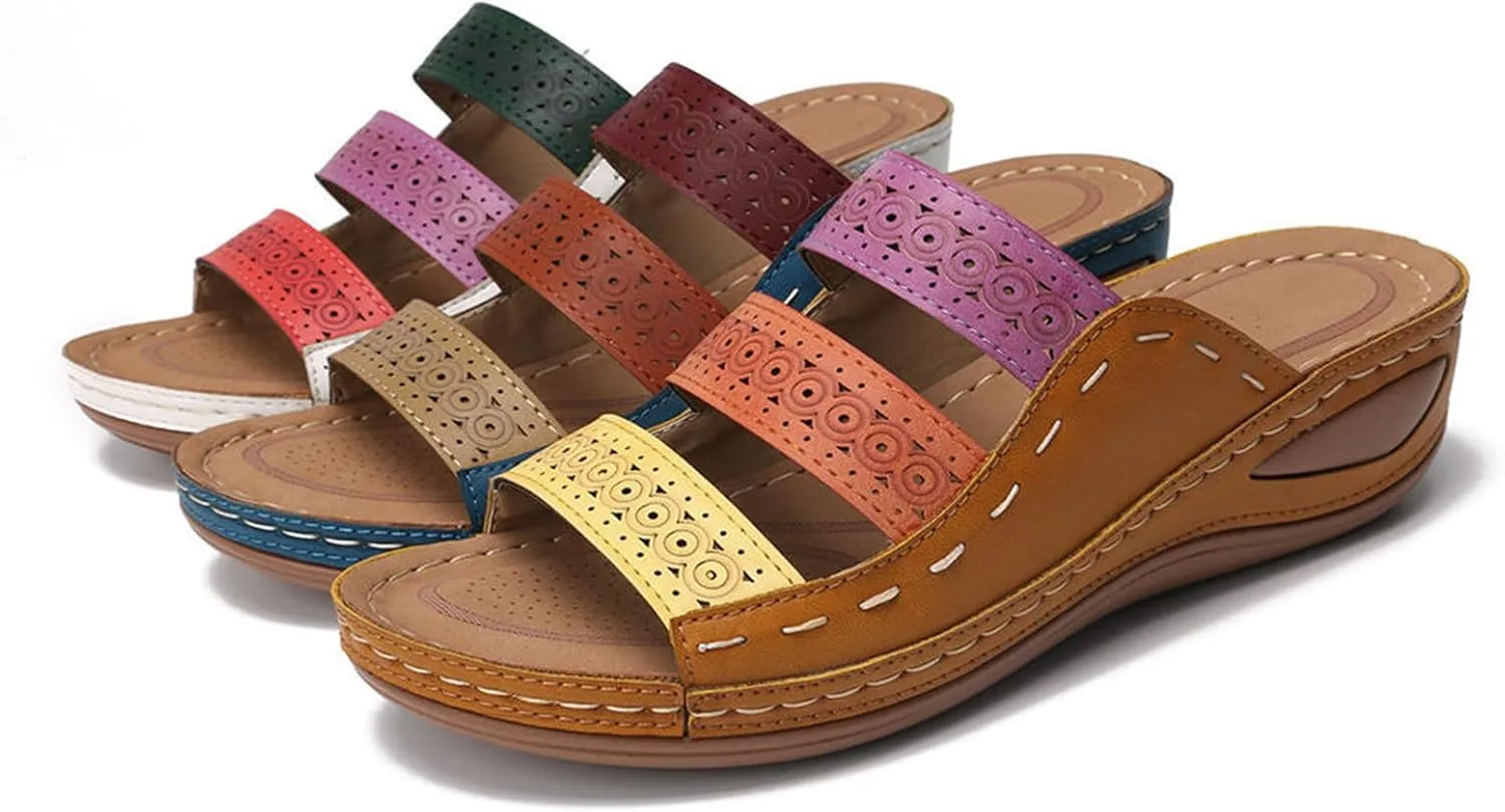 Lausiuoe Orthopedic Sandals for Women,Women Fashion Orthotic Slides Ladies Slip On Slippers Flip Flops With Arch Support
