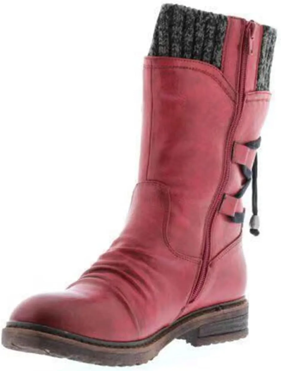 Lausiuoe Winter Boots For Women 2022 Trendy Mid Calf Side Zip Low Heel Western Platform Hiking Booties Warm Non Slip Outdoor Shoe