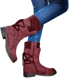 Lausiuoe Winter Boots For Women 2022 Trendy Mid Calf Side Zip Low Heel Western Platform Hiking Booties Warm Non Slip Outdoor Shoe