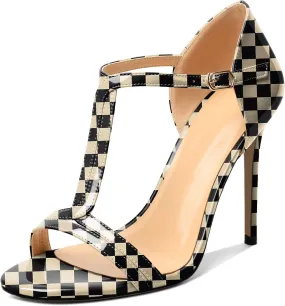 Mettesally Women's Ankle Strap Stilettos Open Round Toe Heeled Sandals Wedding Shoes High Heel Sandals