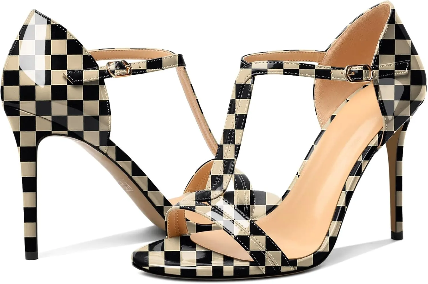 Mettesally Women's Ankle Strap Stilettos Open Round Toe Heeled Sandals Wedding Shoes High Heel Sandals