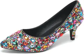 Minishion Rhinestone Wedding Shoes for Women Slip on Party Evening Pumps