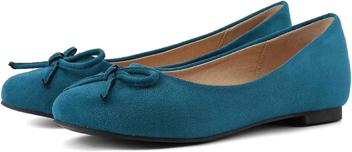 MRKEWUNEY Elegant Bow Ballet Flats for Women Slip On Comfortable Dress Shoes EU32-54