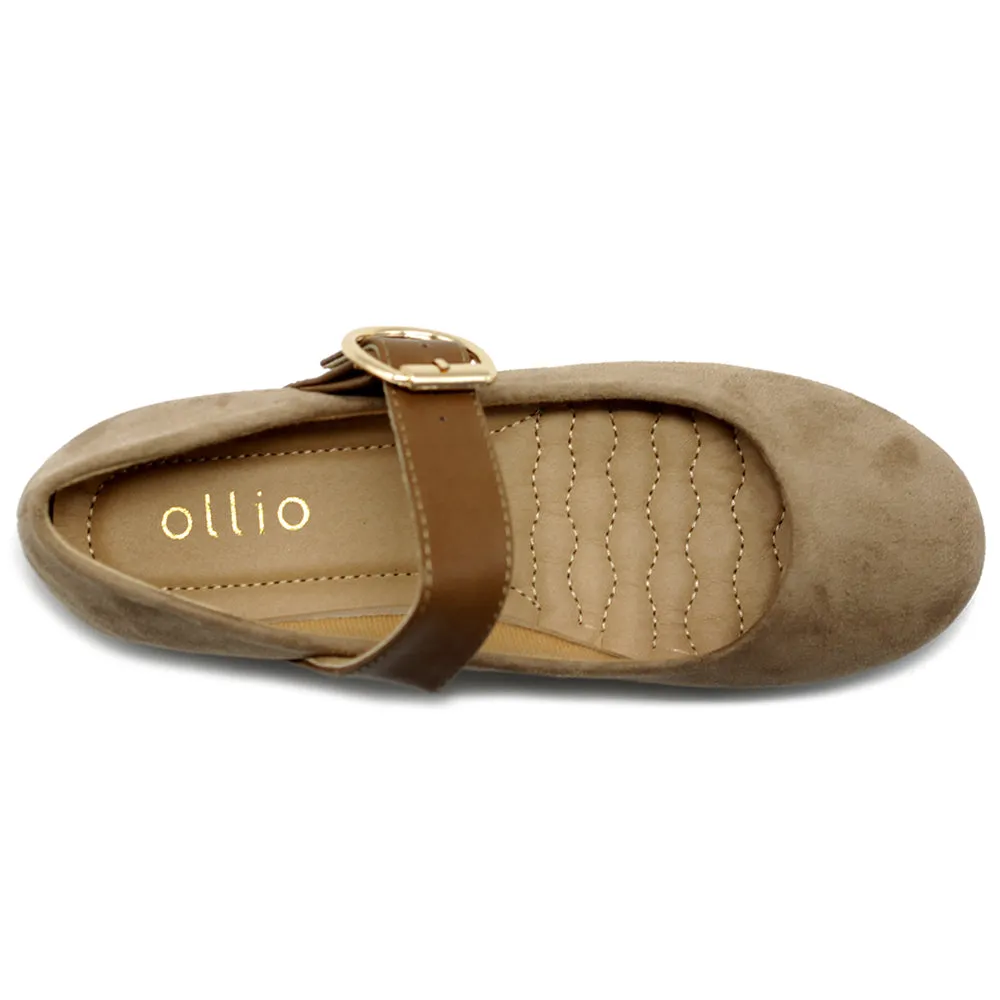 Ollio Women's Shoes Faux Suede Mary Jane Belt Slip On Comfort Light Ballet Flats