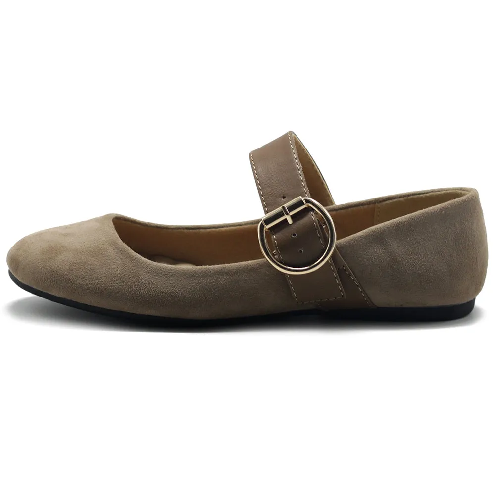 Ollio Women's Shoes Faux Suede Mary Jane Belt Slip On Comfort Light Ballet Flats