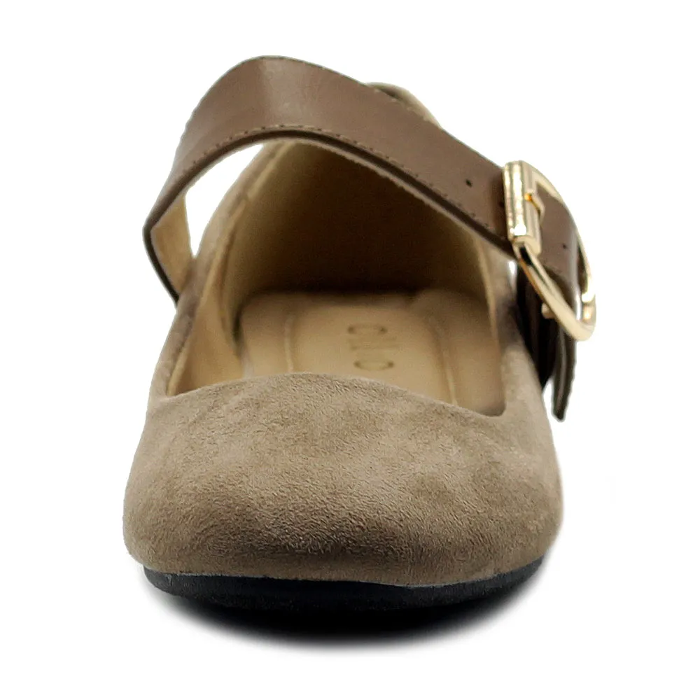 Ollio Women's Shoes Faux Suede Mary Jane Belt Slip On Comfort Light Ballet Flats