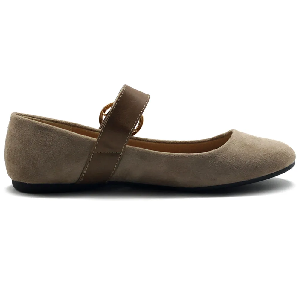Ollio Women's Shoes Faux Suede Mary Jane Belt Slip On Comfort Light Ballet Flats