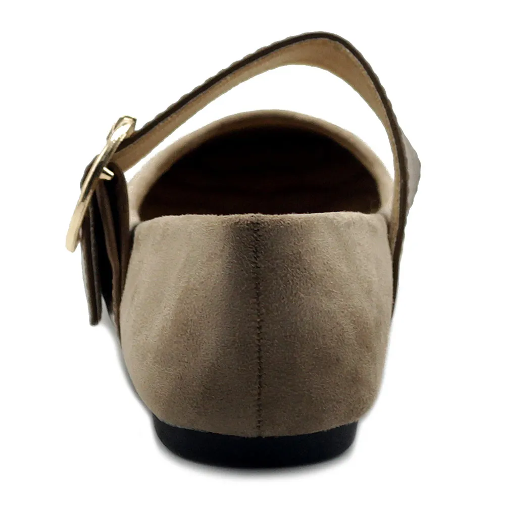 Ollio Women's Shoes Faux Suede Mary Jane Belt Slip On Comfort Light Ballet Flats
