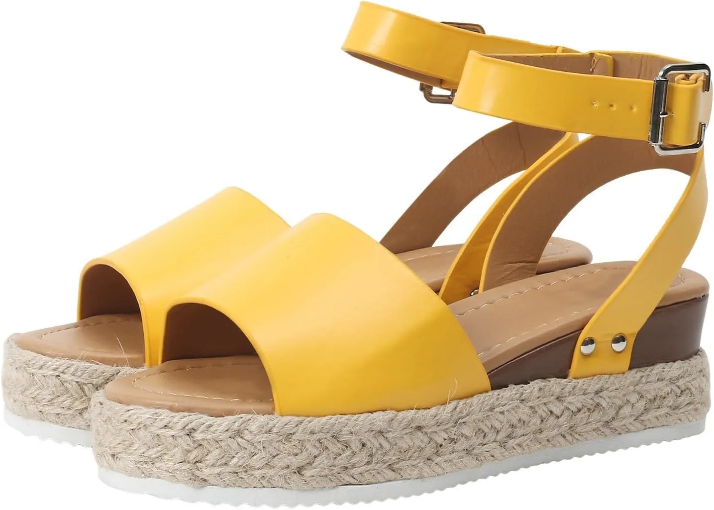 Open Toe Buckle Ankle Strap Espadrilles Flatform Wedge Casual Sandals for Women 2025 Platform Wedge Sandals Women Faux Leather Summer Dressy Elegant Flats