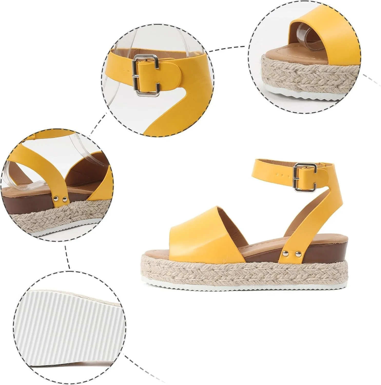 Open Toe Buckle Ankle Strap Espadrilles Flatform Wedge Casual Sandals for Women 2025 Platform Wedge Sandals Women Faux Leather Summer Dressy Elegant Flats