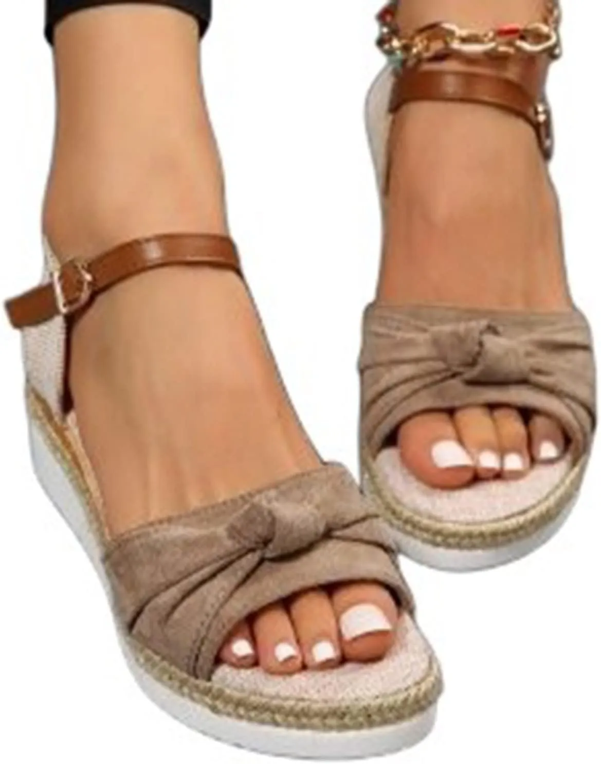 Orthopedic Platform Wedge Sandals for Women - Casual Summer Dressy 2025 Flat Tremdy Bow Tie Open Toe Ankle Strap Sandal Beach Boho Sandals Comfortable Outdoor Shoes